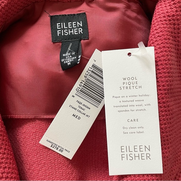 Eileen Fisher Virgin Wool Pique Stretch Jacket Terracotta Pink Blazer NWT Size M - Picture 6 of 12